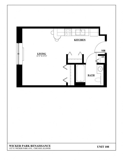 Floor plan for studio, 1 bath, 359 sqft